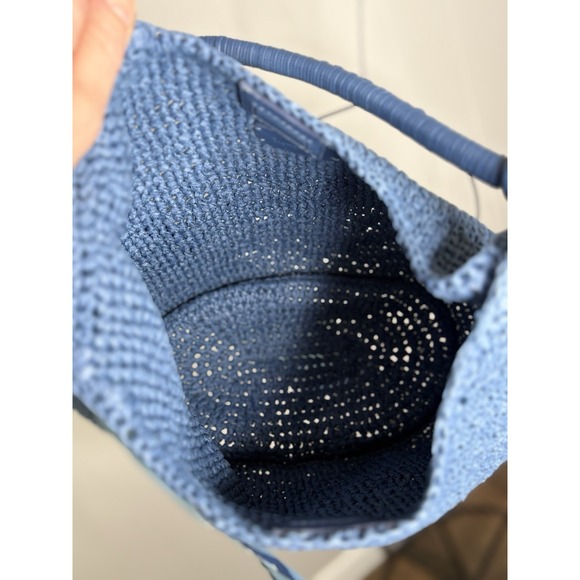 Madewell The Camren Blue Straw Bag Purse Leather Trim Distant Ocean Charm Scarf - Picture 8 of 9